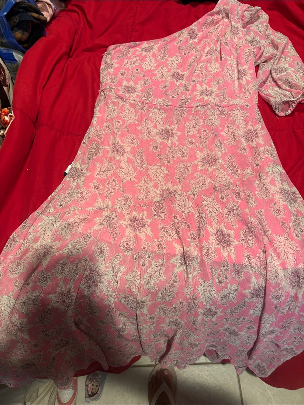 Just...Taylor Pink Floral One-Shoulder Asymmetrical Dress
